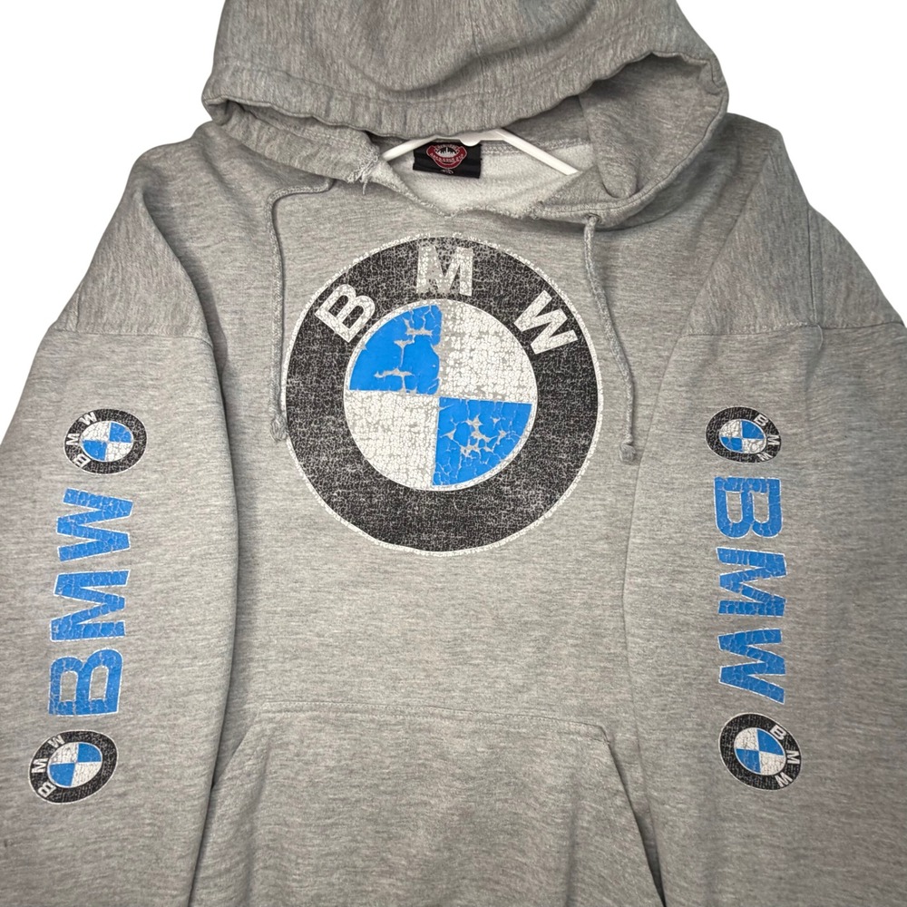 Vintage Y2K BMW Cars Graphic Distressed Gray Hoodie Sweatshirt Sz Mens XXL